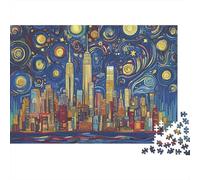 Skyline Moderna della Città Puzzle 1000 Pezzi Carta per Adulti Notte Stellata Opera Artistica Concentrazione Puzzle per Famiglia Decoro Regalo 70x50cm/1000pcs