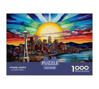Skyline Moderna della Città Puzzle 1000 Pezzi Carta per Adulti Tramonto Colorato Gioco di Puzzle 1000 Pezzi Relax Famiglia Regalo 52x38cm/1000pcs