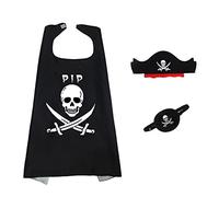 skyllc Costume da pirata di Halloween per bambini, mantello da pirata, toppa per occhi da pirata, cappello di feltro da pirata per bambini, ottimo per le feste