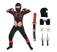 skyllc Ninja Costume Kids, Boys Ninja Cosplay Set con Guanti Freccette a baionetta - per Giochi di Ruolo Halloween Festa di Natale Carnevale, Taglia S