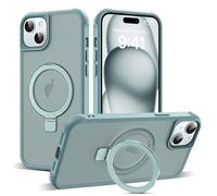 Skylmw Custodia compatibile con iPhone 15 con supporto magnetico invisibile O-Ring Stand Custodia traslucida di grado militare per iPhone 15 da 6,1 pollici [compatibile con MagSafe] [Ottima sensazione