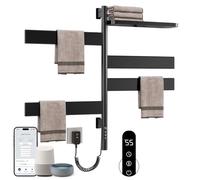 SKYLYZH Scaldasalviette Elettrico Bagno, Rotazione di 180° Termoarredo Elettrico Bagno, 450×770mm, 120W, WiFi Nero Scalda Salviette da Bagno Elettrico, per Alexa e Google Home e APP-G69 WiFi Black