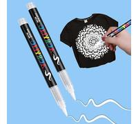 Skymico 2 pennarelli bianchi in tessuto, lavabili in lavatrice, penna morbida da 1 a 6 mm, resistenti alla luce e all'acqua, per dipingere su tessuto.