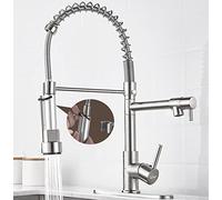SkyPanda Rubinetto da cucina, rubinetto a molla in ottone spazzolato, con testa a spruzzo Pull Down Mixer, con 2 uscite (jet e spray), testa a spruzzo ad alta pressione, spazzola in nichel