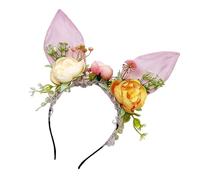 SkyPOOU Cerchietti elastici per capelli con orecchie da coniglietto, in peluche, per feste e cosplay, colore: fucsia, 55-60 cm