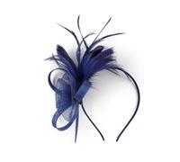 SkyPOOU Cerchietto per capelli da donna in tulle, elegante, anni '20, con piume, antiscivolo, per eventi formali, colore blu navy, circa 55-60 cm