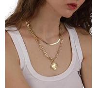 SkyPOOU Collana con ciondolo a forma di crocifisso in acciaio inox, da donna, a strati, stile vintage, a spina di pesce, con catena a serpente