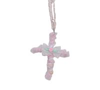 SkyPOOU Collana con croci di rose in pizzo fatta a mano, lunghezza regolabile, design unico per donne, idee gioielli vintage alla moda