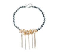 SkyPOOU Collana girocollo artistica con conchiglie e frange a strati con perline di vetro per le donne gioielli eleganti