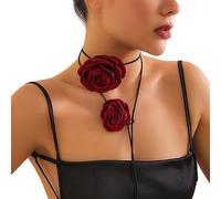 SkyPOOU Collana girocollo da donna con fiori di rosa esagerata, stile punk, regolabile, gioiello da donna, colore bordeaux, Length: As shown in the picture, flanella