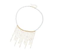 SkyPOOU Elegante collana girocollo regolabile con perle finte nappe per donne gioielli per feste di nozze