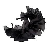 SkyPOOU Fascia per capelli in rete con fiocco, per donne e ragazze, estetica francese, per feste serali, cerchietti per acconciature da sera, colore nero, circa 56-58 cm