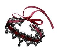 SkyPOOU Girocollo regolabile in pizzo con chiusura a cravatta, leggero, 16 g, elegante gioiello in acrilico per le donne in nero e rosso