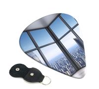 Skyscraper Buildings Confezione da 6 plettri per chitarra con supporto, plettri per chitarra personalizzati, antiscivolo, portatili, ukulele, basso, 0,71 mm, per amanti della chitarra acustica, regali