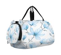 SKYSHU Blue Magnolia Flowers Large Waterproof Weekender Pernight Bag, tracolla staccabile, borsa da palestra con scomparto per scarpe e tasca bagnata