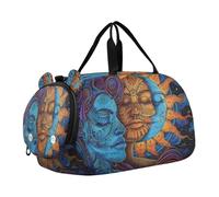 SKYSHU Boho Sun Moon - Borsa da palestra impermeabile, con tracolla staccabile, con scomparto per scarpe e tasca bagnata