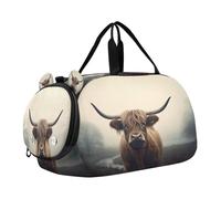 SKYSHU Borsa da palestra con motivo mucca scozzese delle Highland, impermeabile, con tracolla staccabile, con scomparto per scarpe e tasca bagnata