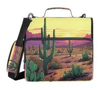 SKYSHU Cactus - Raccoglitore a 3 anelli con cerniera con tracolla e manico, organizer da 3,8 cm, impermeabile, espandibile con tasche multiple per scuola e ufficio
