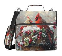 SKYSHU Cardinal Bird - Raccoglitore a 3 anelli con cerniera e tracolla e manico, organizer da 3,8 cm, impermeabile, espandibile, con tasche multiple, per scuola e ufficio
