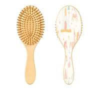 SKYSHU Castle and Princess - Spazzola per capelli in legno naturale, con comode setole in legno, districante e acconciatura, ovale, per donne, uomini e bambini, per tutti i tipi di capelli (bagnati,