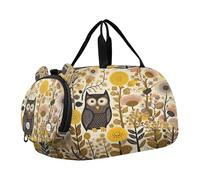 SKYSHU Grande borsa da viaggio impermeabile con gufo e fiori, tracolla staccabile, con scomparto per scarpe e tasca bagnata