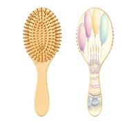 SKYSHU Happy Birthday Cake Spazzola per capelli in legno naturale, con comode setole in legno, spazzola districante e modellante ovale per donne, uomini e bambini, tutti i tipi di capelli (capelli