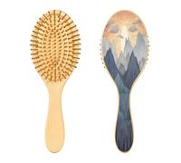 SKYSHU Nature Mountain - Spazzola per capelli in legno naturale, con comode setole in legno, districante e acconciante, ovale, per donne, uomini e bambini, per tutti i tipi di capelli bagnati, secchi