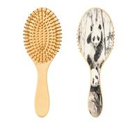 SKYSHU Panda Spazzola per capelli in legno naturale, con comode setole in legno, spazzola districante e acconciante, ovale, per donne, uomini e bambini, per tutti i tipi di capelli bagnati, secchi e