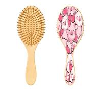 SKYSHU Pink Pig - Spazzola per capelli in legno naturale, con comode setole in legno, districante e acconciatura, ovale, per donne, uomini e bambini, per tutti i tipi di capelli bagnati, secchi e