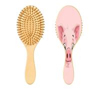SKYSHU Pink Pig - Spazzola per capelli in legno naturale, con comode setole in legno, districante e acconciatura, ovale, per donne, uomini e bambini, per tutti i tipi di capelli bagnati, secchi e