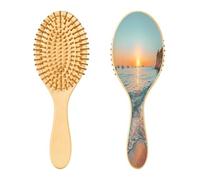 SKYSHU Seaside Beach - Spazzola per capelli in legno naturale, con comode setole in legno, districante e acconciante, ovale, per donne, uomini e bambini, per tutti i tipi di capelli (capelli bagnati,