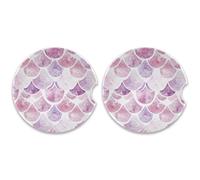 SKYSHU Set di 2 sottobicchieri rotondi per auto a forma di sirena, assorbenti, in pietra ceramica, con base in sughero e impugnatura per una facile pulizia, 6,5 cm