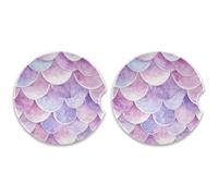 SKYSHU Set di 2 sottobicchieri rotondi per auto a forma di sirena, assorbenti, in pietra ceramica, con base in sughero e impugnatura per una facile pulizia, 6,5 cm