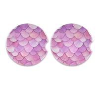 SKYSHU Set di 2 sottobicchieri rotondi per auto a forma di sirena, assorbenti, in pietra ceramica, con base in sughero e impugnatura per una facile pulizia, 6,5 cm