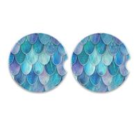 SKYSHU Set di 2 sottobicchieri rotondi per auto a forma di sirena, assorbenti, in pietra ceramica, con base in sughero e impugnatura per una facile pulizia, 6,5 cm