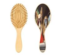 SKYSHU Spazzola per capelli a due cani da guida, in legno naturale, con comode setole in legno, spazzola per districante e acconciatura, ovale, per donne, uomini e bambini, per tutti i tipi di capelli