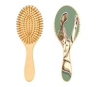 SKYSHU Spazzola per capelli a forma di gatto, in legno naturale, con comode setole in legno, spazzola per districante e acconciatura, ovale, per donne, uomini e bambini, per tutti i tipi di capelli