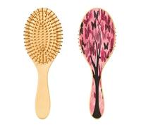 SKYSHU Spazzola per capelli con albero delle farfalle in legno naturale, con comode setole in legno, spazzola districante e modellante ovale per donne, uomini e bambini, per tutti i tipi di capelli