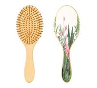 SKYSHU Spazzola per capelli con fenicottero in legno naturale, con comode setole in legno, spazzola districante e acconciante, ovale, per donne, uomini e bambini, per tutti i tipi di capelli bagnati,