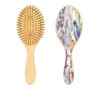 SKYSHU Spazzola per capelli con fiori astratti e uccellini, in legno naturale, con comode setole in legno, districante e acconciante, ovale, per donne, uomini e bambini, per tutti i tipi di capelli