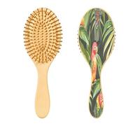 SKYSHU Spazzola per capelli con foglie di pappagallo, in legno naturale, con comode setole in legno, spazzola districante e modellante ovale per donne, uomini e bambini, per tutti i tipi di capelli