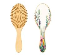 SKYSHU Spazzola per capelli con foglie e fiori in legno naturale, con comode setole in legno, spazzola districante e modellante ovale per donne, uomini e bambini, per tutti i tipi di capelli bagnati,