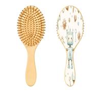 SKYSHU Spazzola per capelli con robot per acquerelli, in legno naturale, con comode setole in legno, districante e acconciante, ovale, per donne, uomini e bambini, per tutti i tipi di capelli (capelli