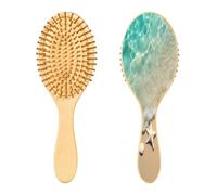 SKYSHU Spazzola per capelli con stelle marine e spiaggia, in legno naturale, con comode setole in legno, districante e acconciatura, ovale, per donne, uomini e bambini, per tutti i tipi di capelli