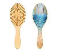SKYSHU Spazzola per capelli con stelle marine e spiaggia, in legno naturale, con comode setole in legno, districante e acconciatura, ovale, per donne, uomini e bambini, per tutti i tipi di capelli