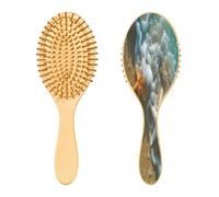SKYSHU Spazzola per capelli con stelle marine e spiaggia, in legno naturale, con comode setole in legno, districante e acconciatura, ovale, per donne, uomini e bambini, per tutti i tipi di capelli