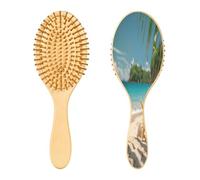 SKYSHU Spazzola per capelli con stelle marine e spiaggia, in legno naturale, con comode setole in legno, districante e acconciatura, ovale, per donne, uomini e bambini, per tutti i tipi di capelli