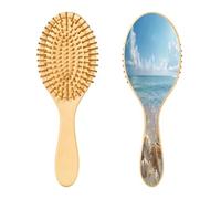 SKYSHU Spazzola per capelli con stelle marine e spiaggia, in legno naturale, con comode setole in legno, districante e acconciatura, ovale, per donne, uomini e bambini, per tutti i tipi di capelli