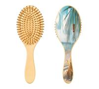 SKYSHU Spazzola per capelli con stelle marine e spiaggia, in legno naturale, con comode setole in legno, districante e acconciatura, ovale, per donne, uomini e bambini, per tutti i tipi di capelli