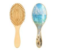 SKYSHU Spazzola per capelli con stelle marine e spiaggia, in legno naturale, con comode setole in legno, districante e acconciatura, ovale, per donne, uomini e bambini, per tutti i tipi di capelli